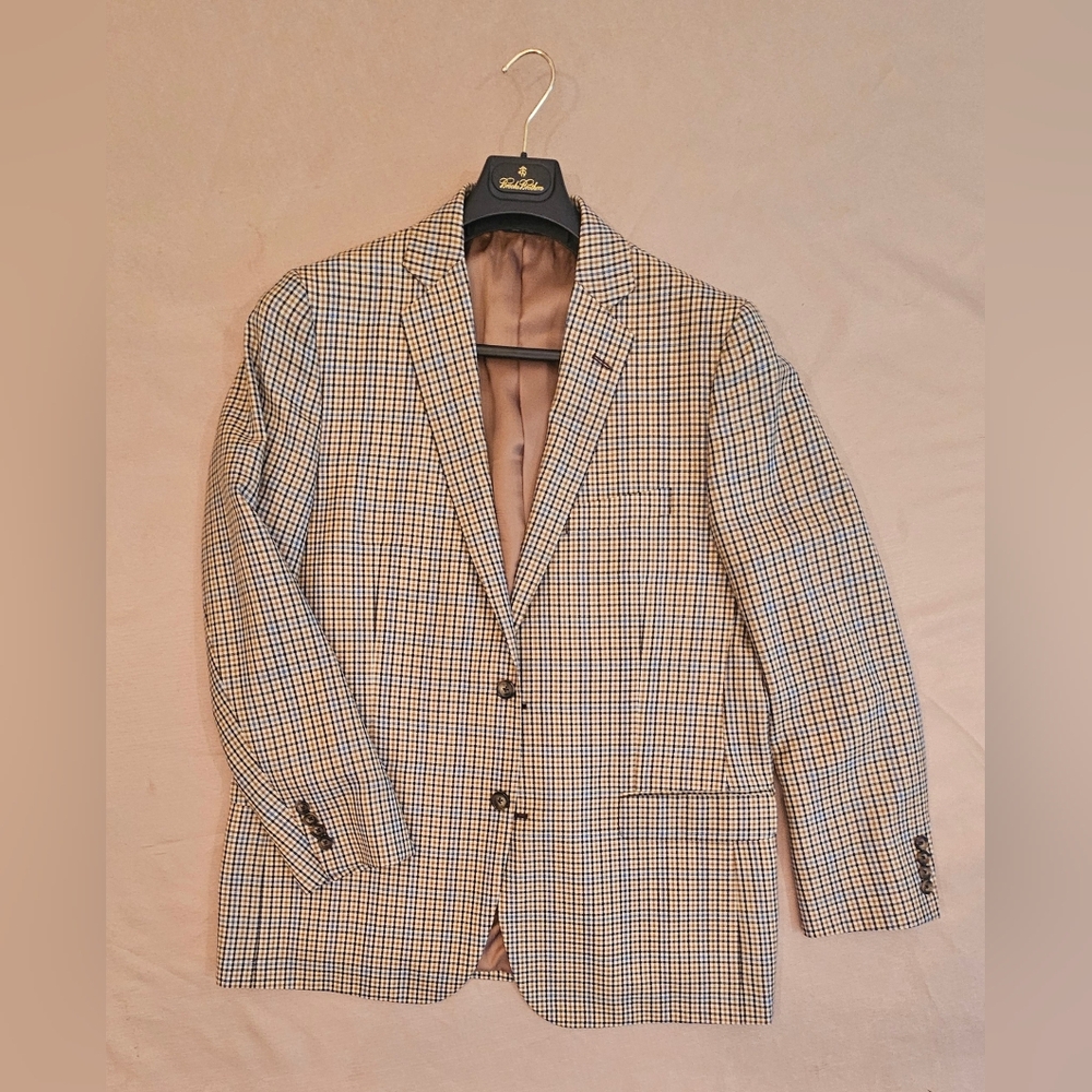Brooks Brothers 1818 black/beige check wool-silk blend sportcoat men's 44R